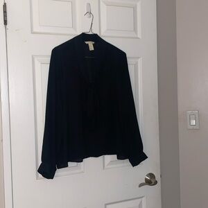 Black front tie blouse
